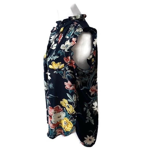 LOFT Ruffled Navy Floral Shell Top - Picture 2 of 11